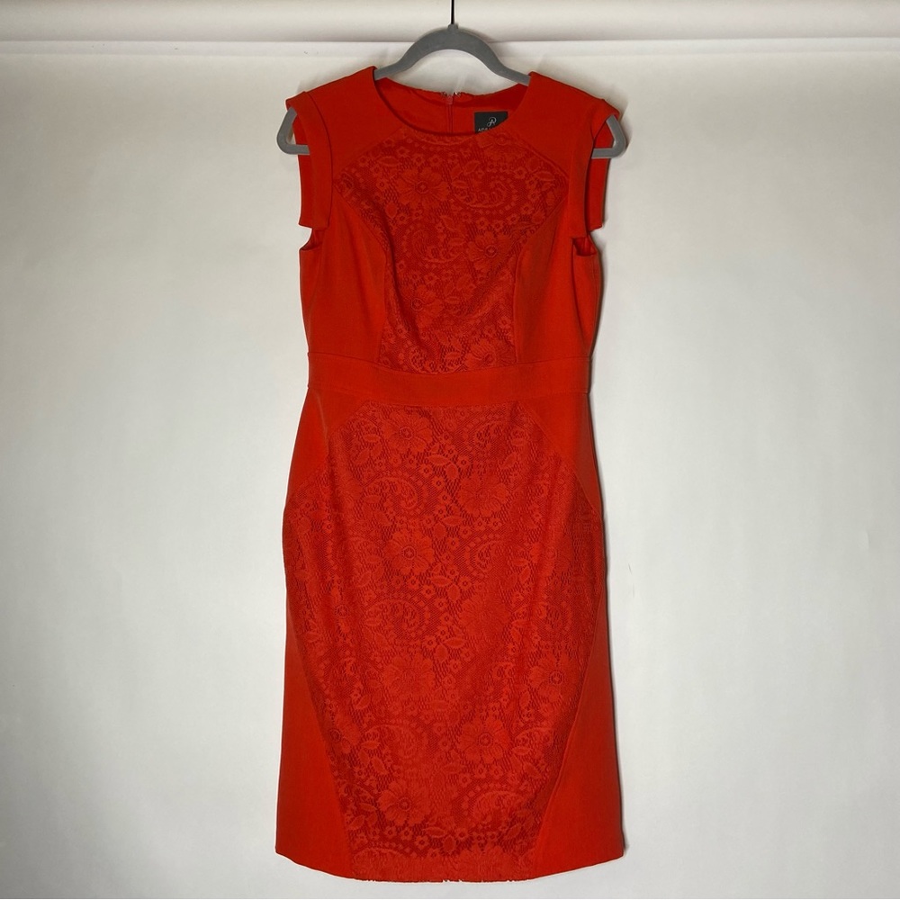 Adrianna Papell Sz 8 Floral Lace Inset Orange Dress Cocktail Party Wedding Guest - Picture 2 of 10
